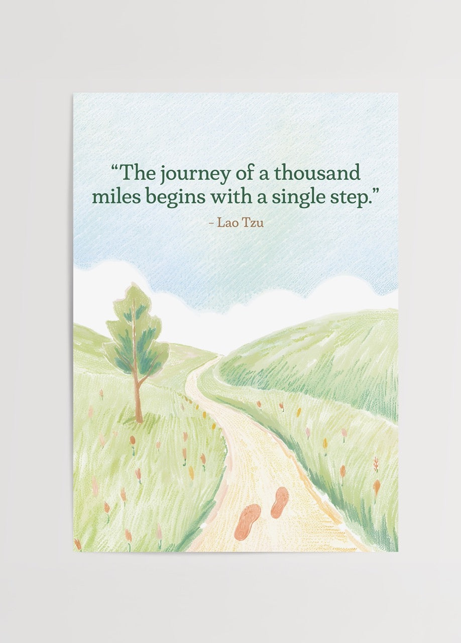 Lao Tzu quote poster featuring a tranquil path and landscape.