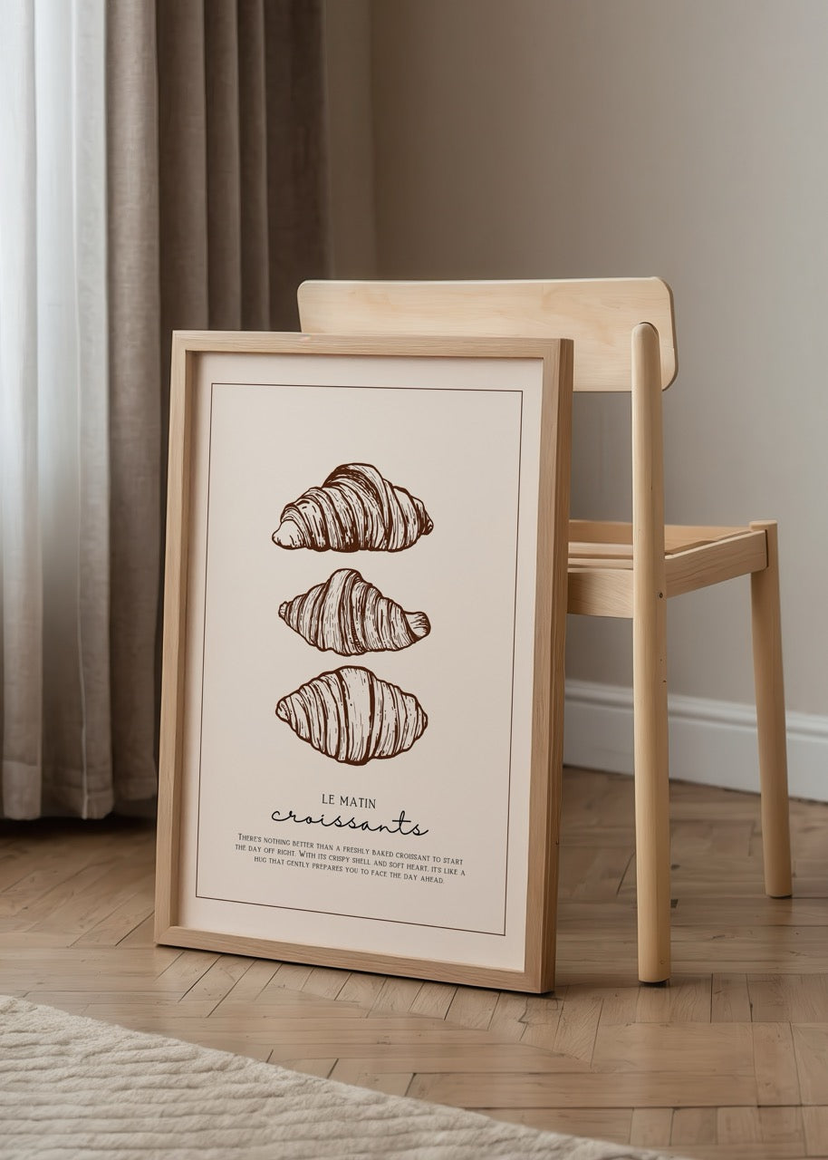 Illustration of three croissants on a beige background.
