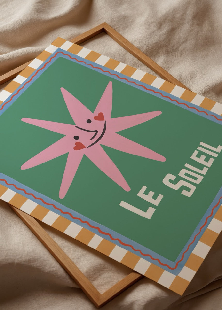 Vibrant sun-themed poster print featuring a playful sun design.