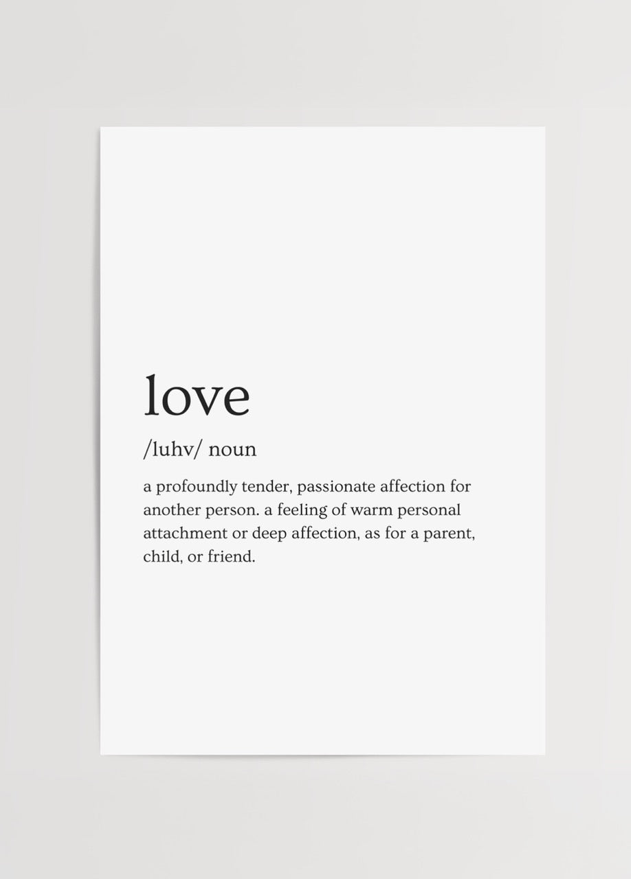 Essence of Love Typography Art Print featuring a definition of love.