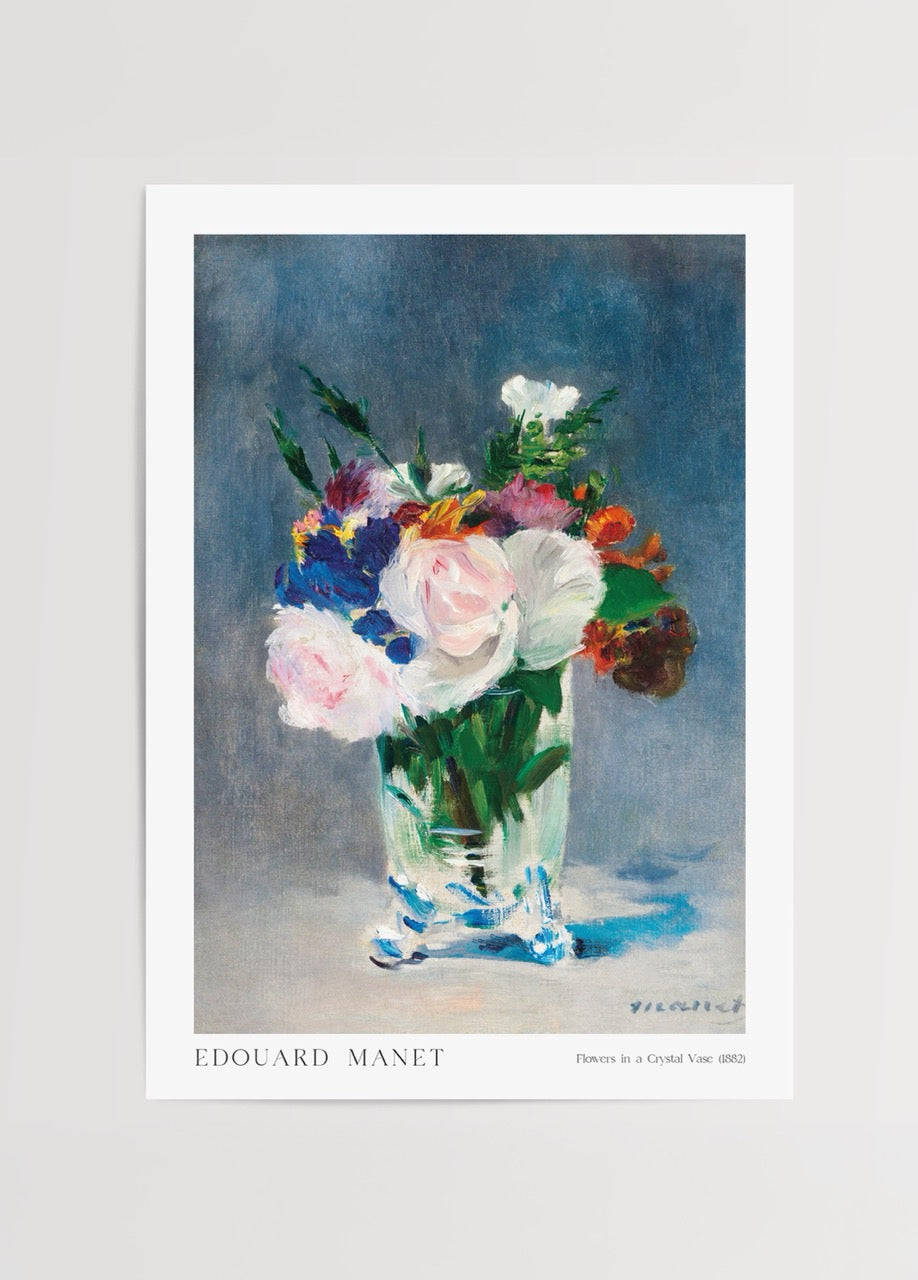 Vibrant bouquet of flowers in a crystal vase artwork poster.