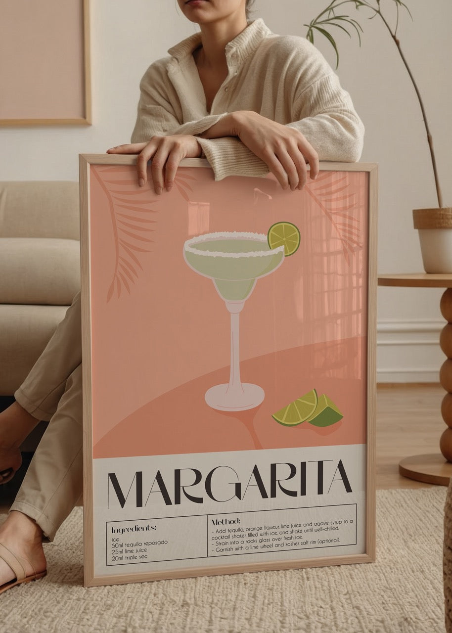 Stylish Margarita cocktail recipe art print with minimal design.
