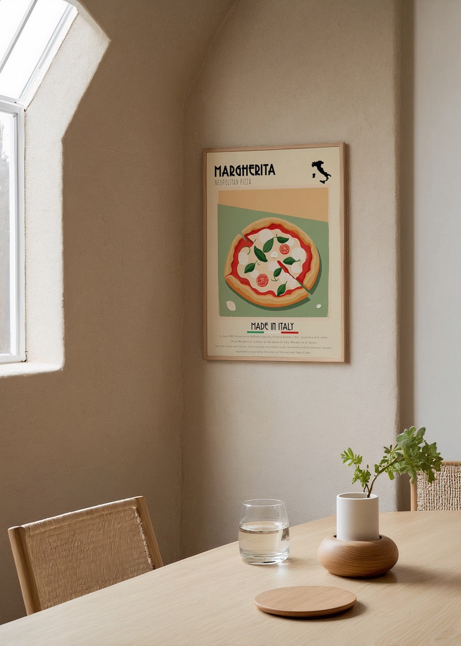 Vibrant Margherita pizza art print showcasing Italian culinary culture.
