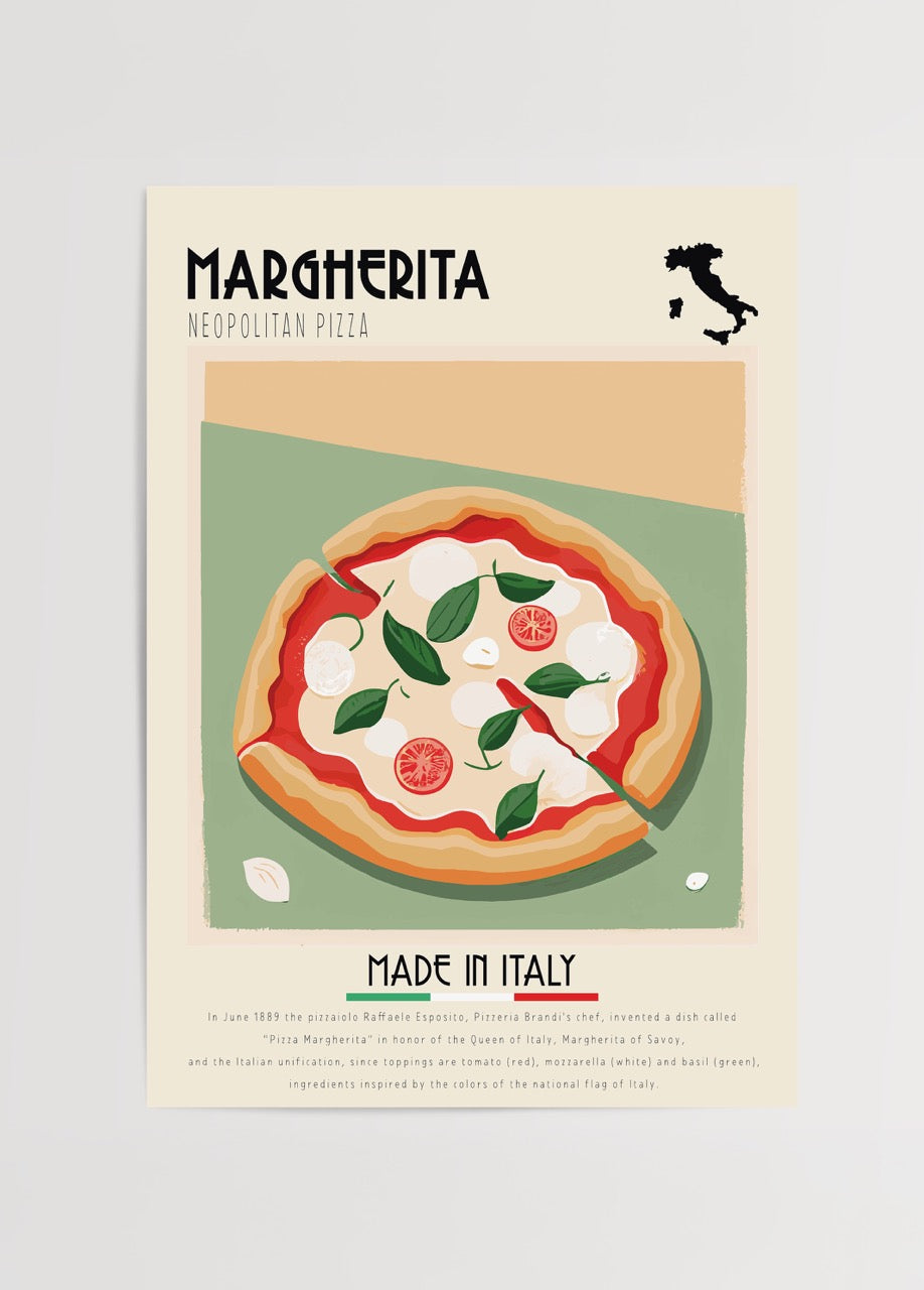 Vibrant Margherita pizza art print showcasing Italian culinary culture.