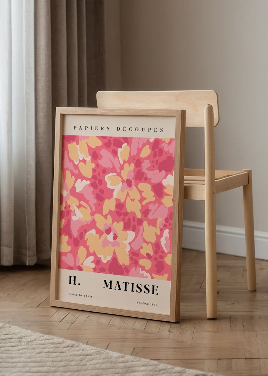 Vibrant floral art print featuring pink and yellow flowers.