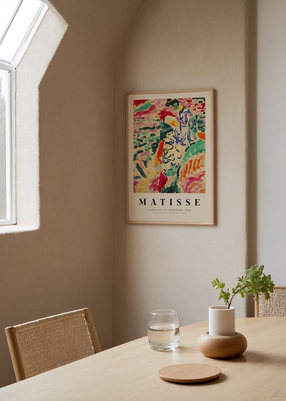 Vibrant abstract landscape poster showcasing bold colours and dynamic brushstrokes.