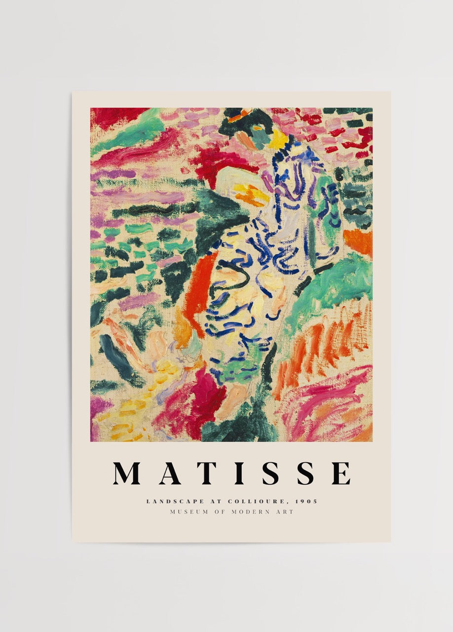 Vibrant abstract landscape poster showcasing bold colours and dynamic brushstrokes.