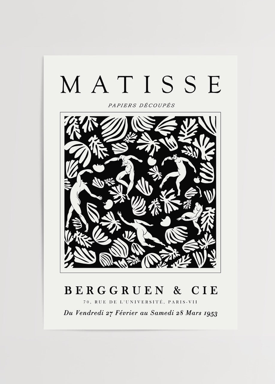 Monochrome poster featuring dynamic botanical designs.