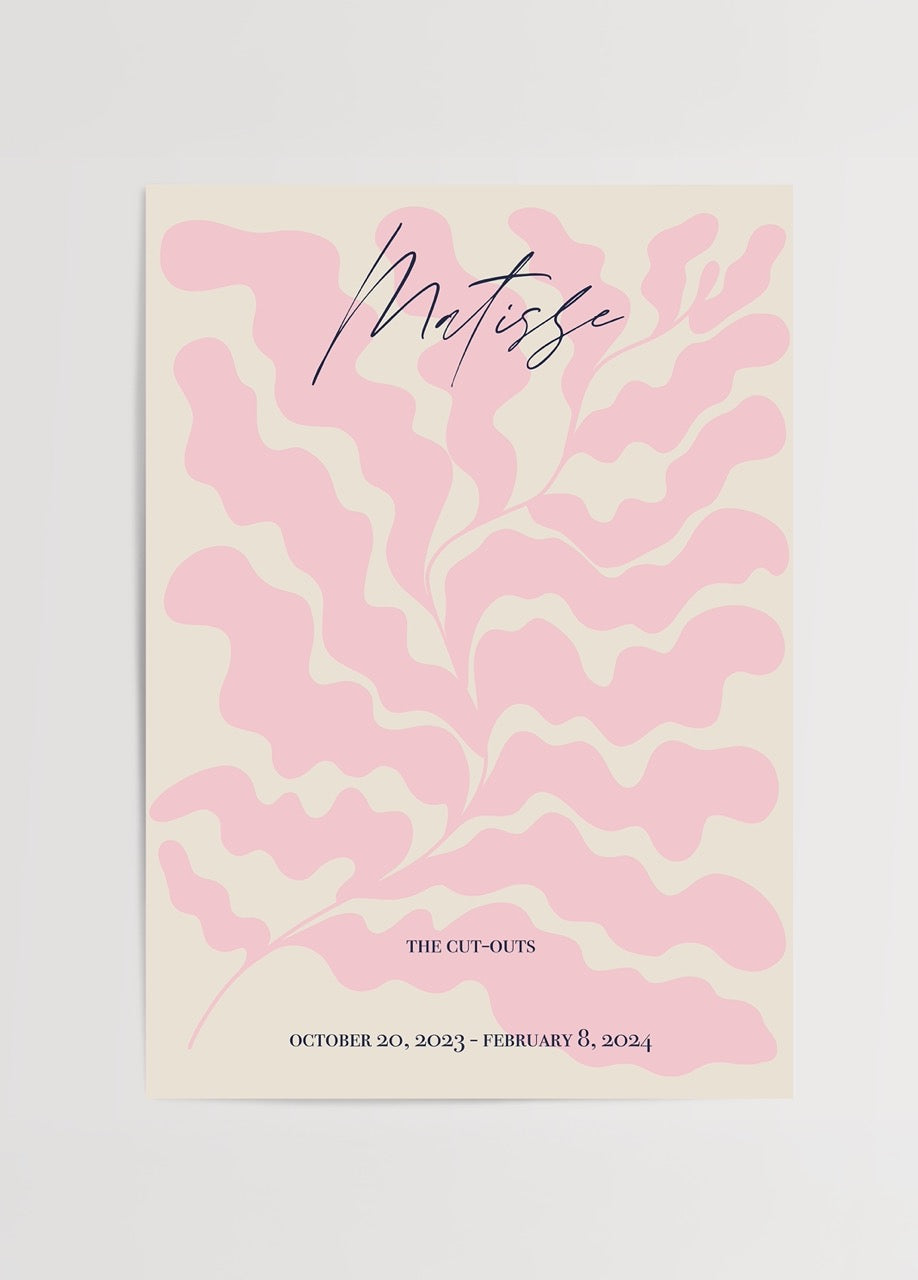 Pink Cut-Outs modern art poster with fluid shapes