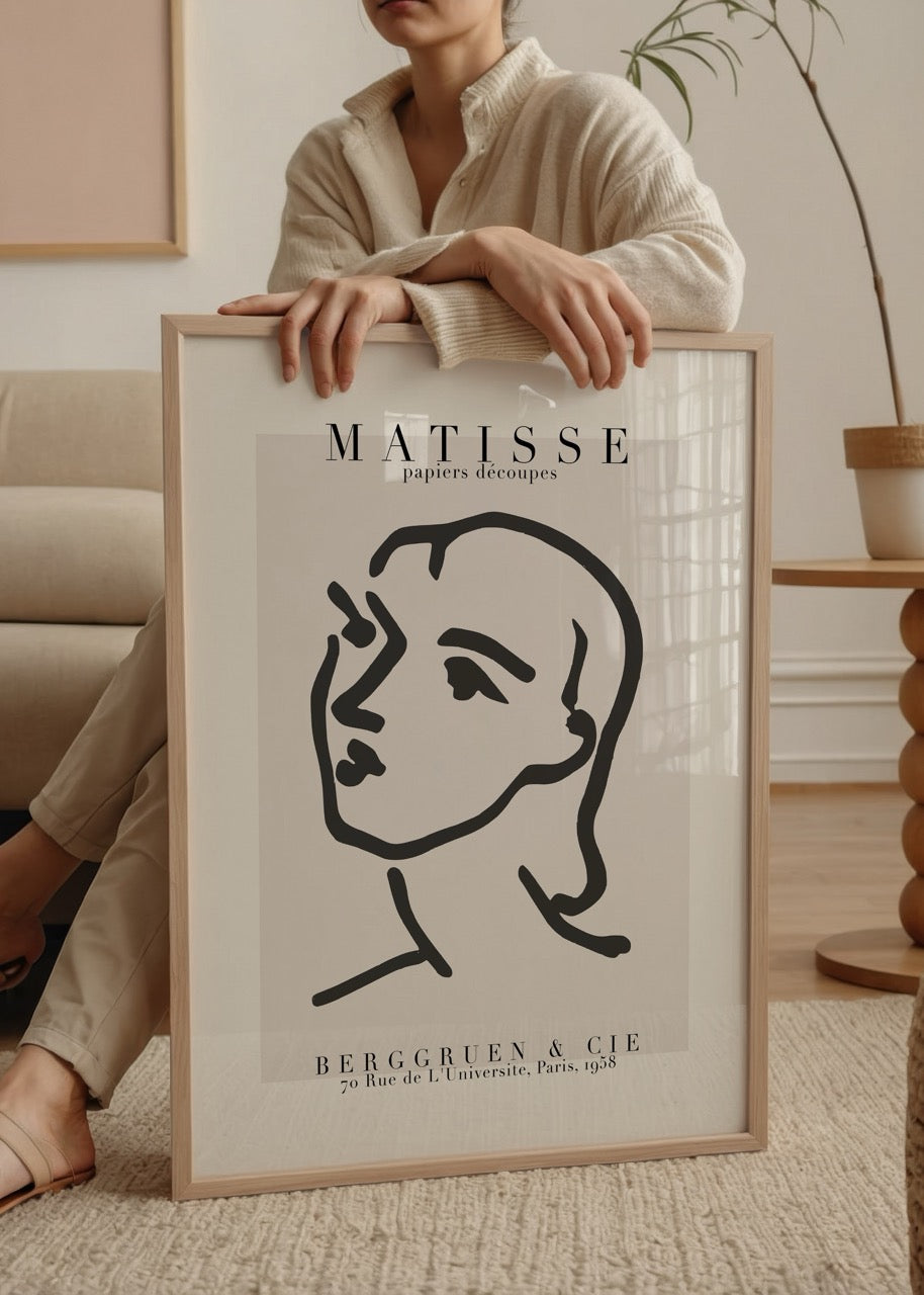 Elegant line drawing portrait artwork in minimalist style.