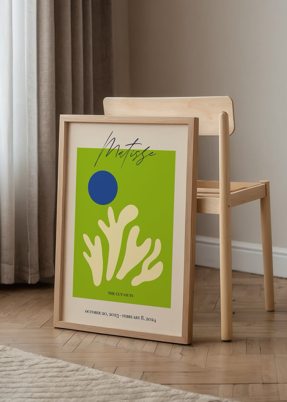 Vibrant poster featuring bold green and blue shapes for modern decor.