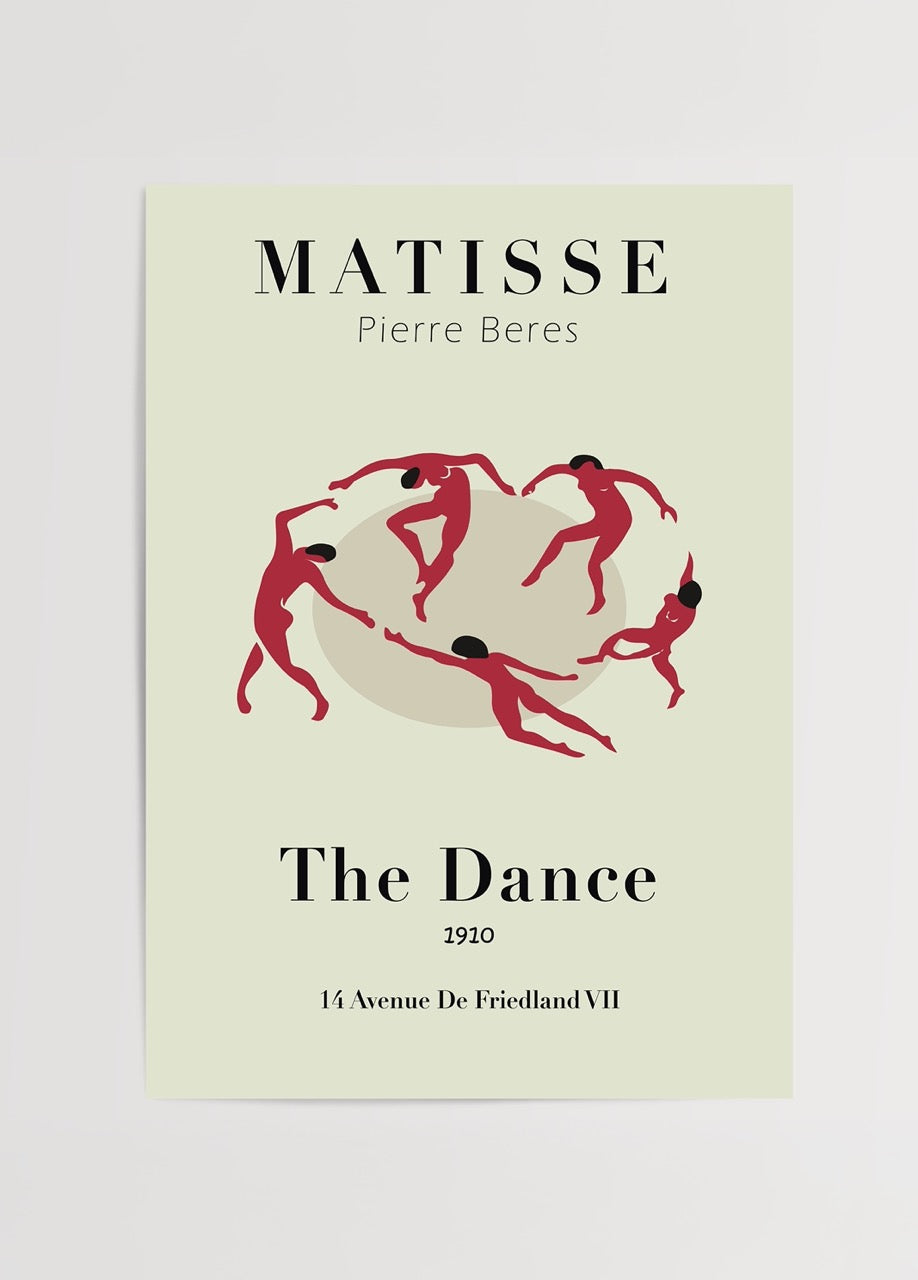 Dynamic Harmony: The Dance poster featuring fluid red figures on a soft background.