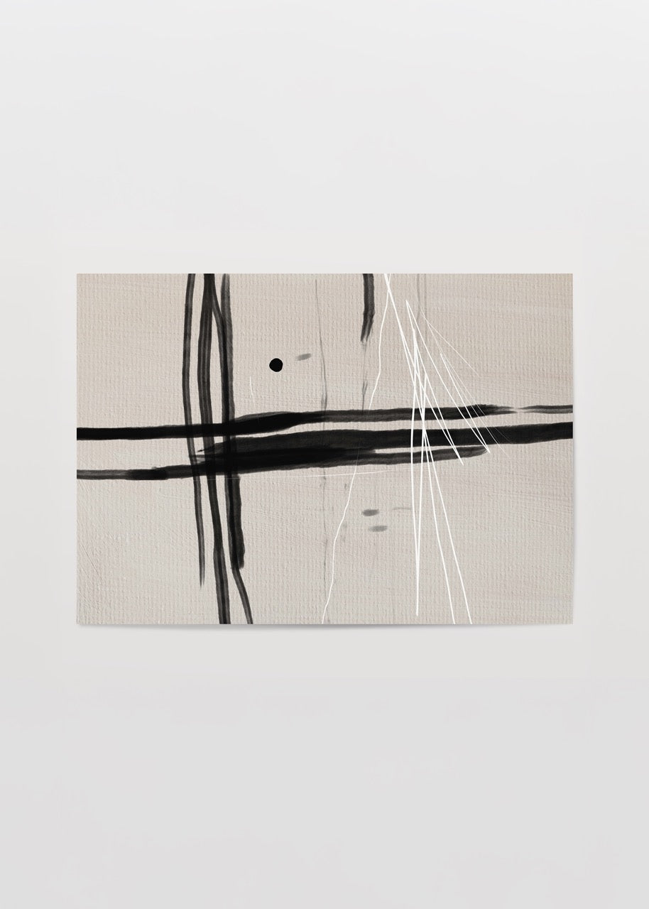 Elegant abstract layers print in black and beige tones for modern decor.