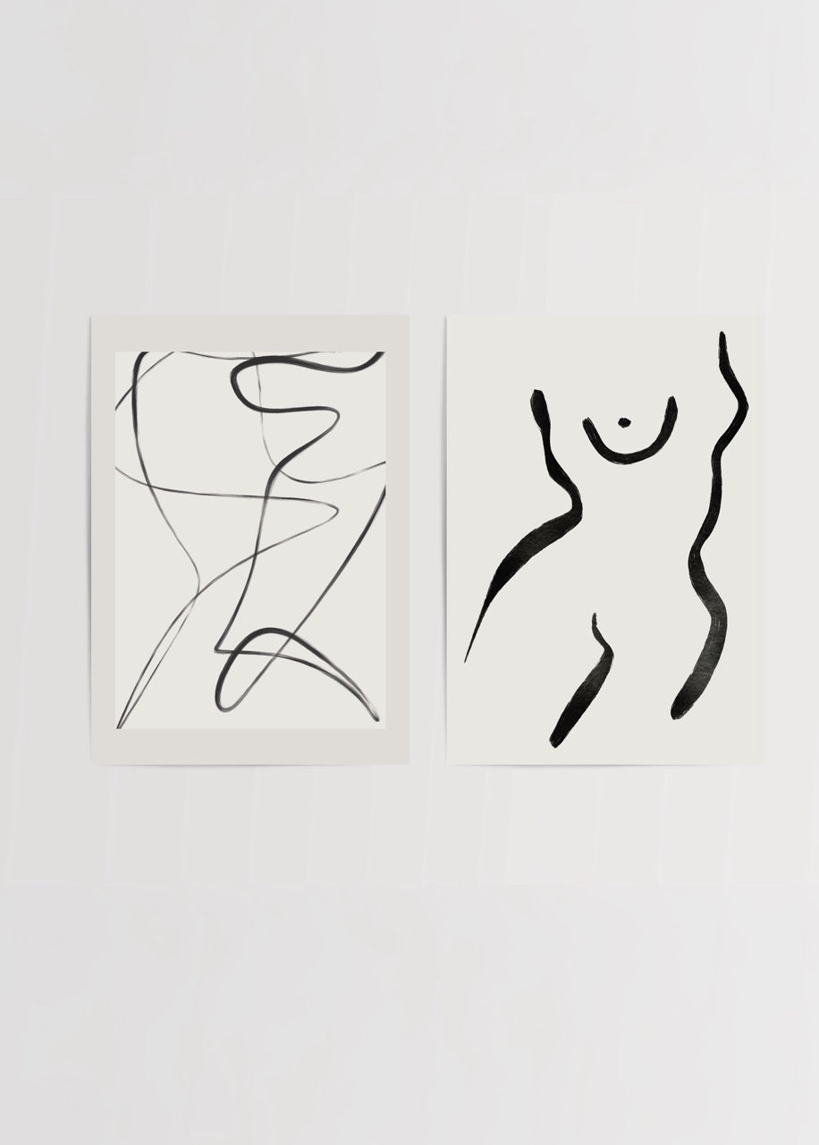 Elegant line art duo prints featuring abstract forms in black and white.