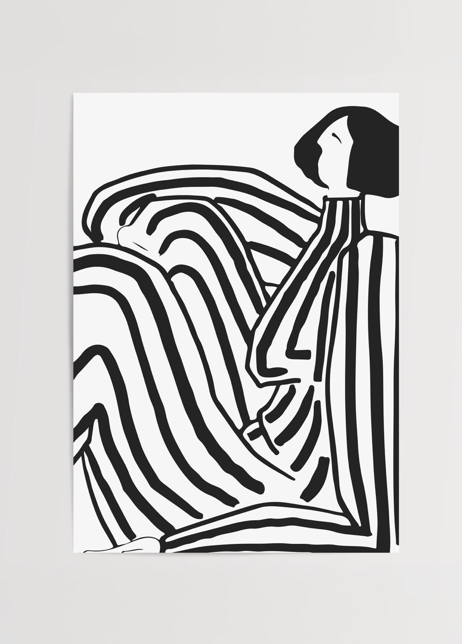 Elegant minimalist line art print featuring fluid black lines.
