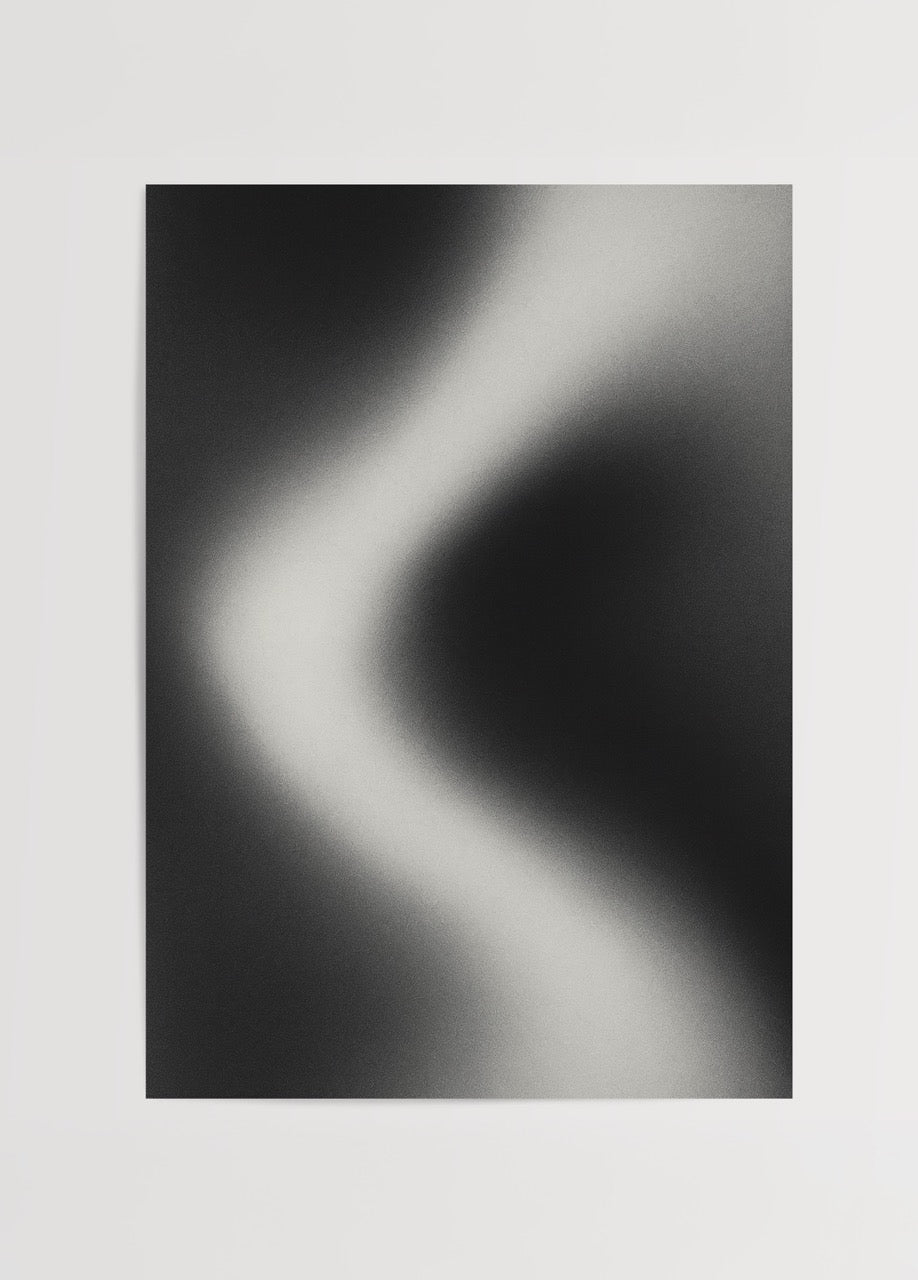 Abstract black and white gradient artwork titled "Monochrome Flow" for modern interiors.