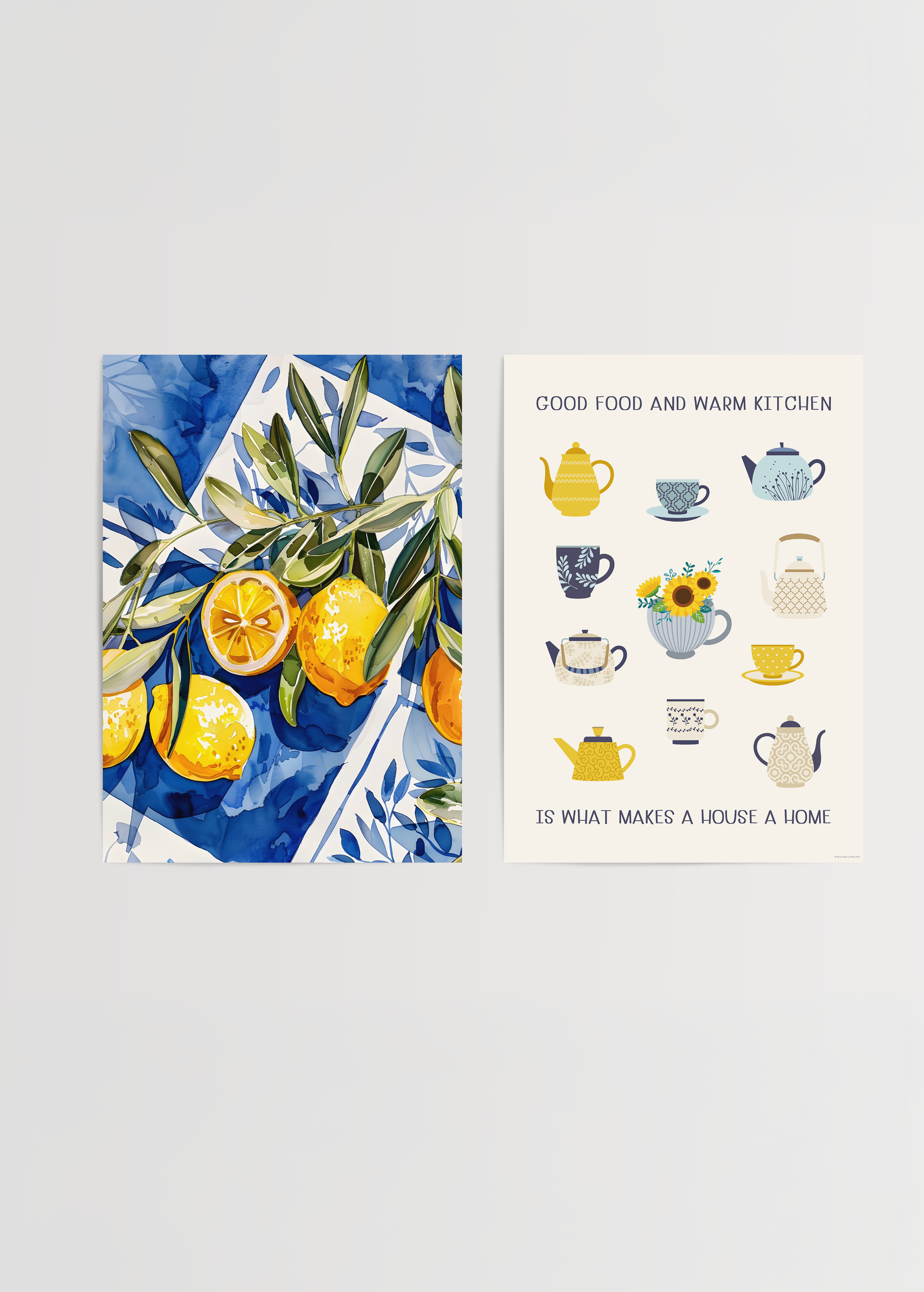 Citrus Kitchen Charm Duo featuring vibrant lemon art and charming kitchenware illustrations.