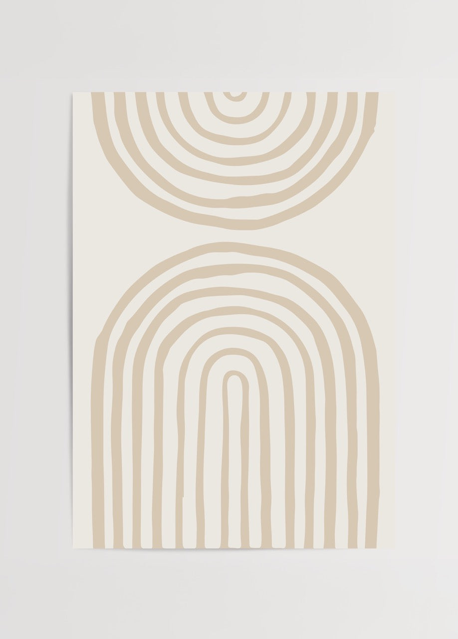 Minimalist poster featuring beige arch lines on a light background.