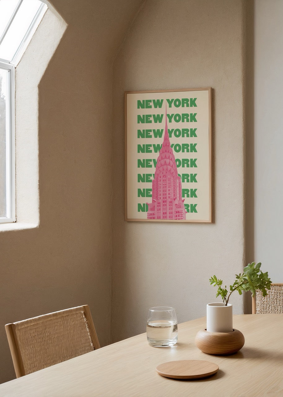 Chrysler Building in pink with &