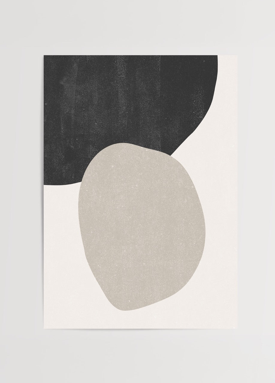 Stylish minimalist poster featuring organic shapes in neutral tones.