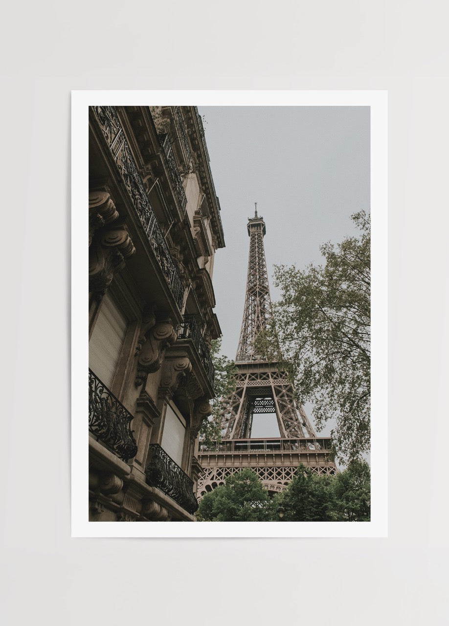 Elegant Parisian skyline art print featuring the Eiffel Tower.