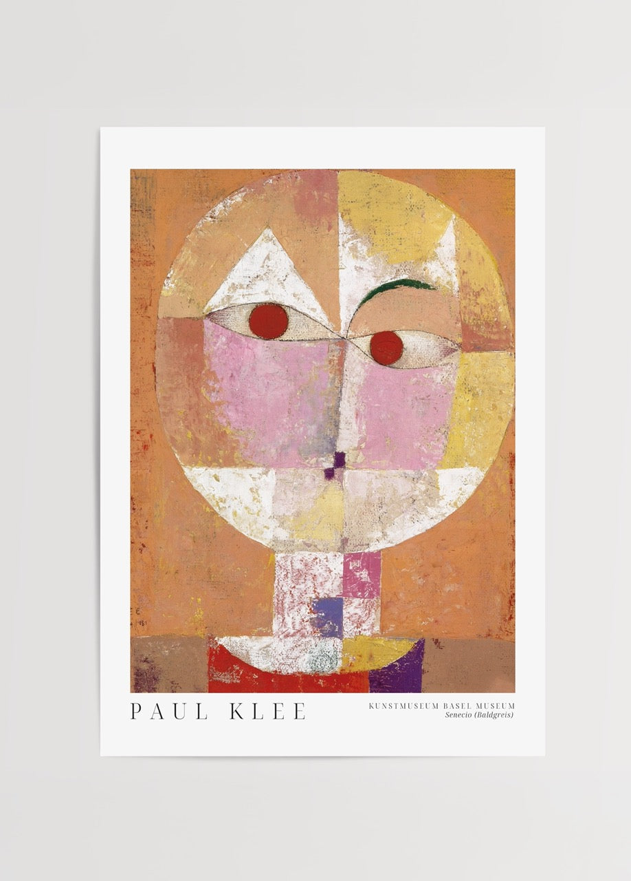 Whimsical abstract portrait art print featuring vibrant shapes.