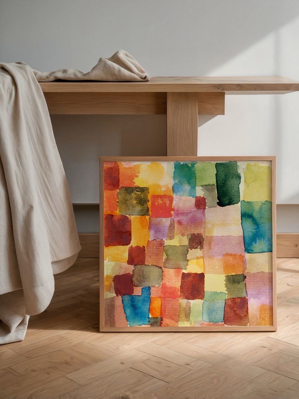 Vibrant mosaic art print featuring a blend of colours in a textured layout