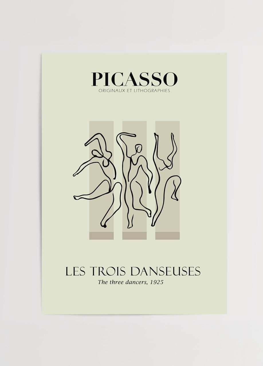 Dynamic Dance Trio art print featuring minimalist line work in a premium style.