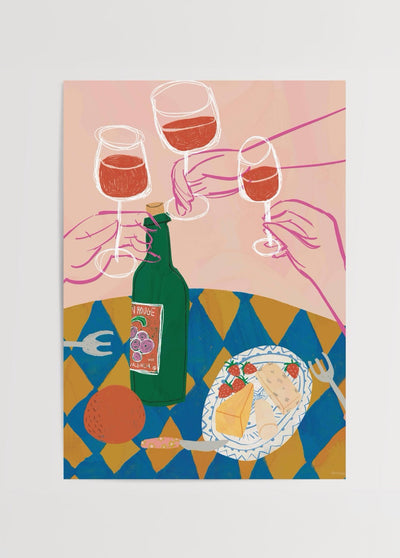 Pink Wine and Cheese Painting Poster Print