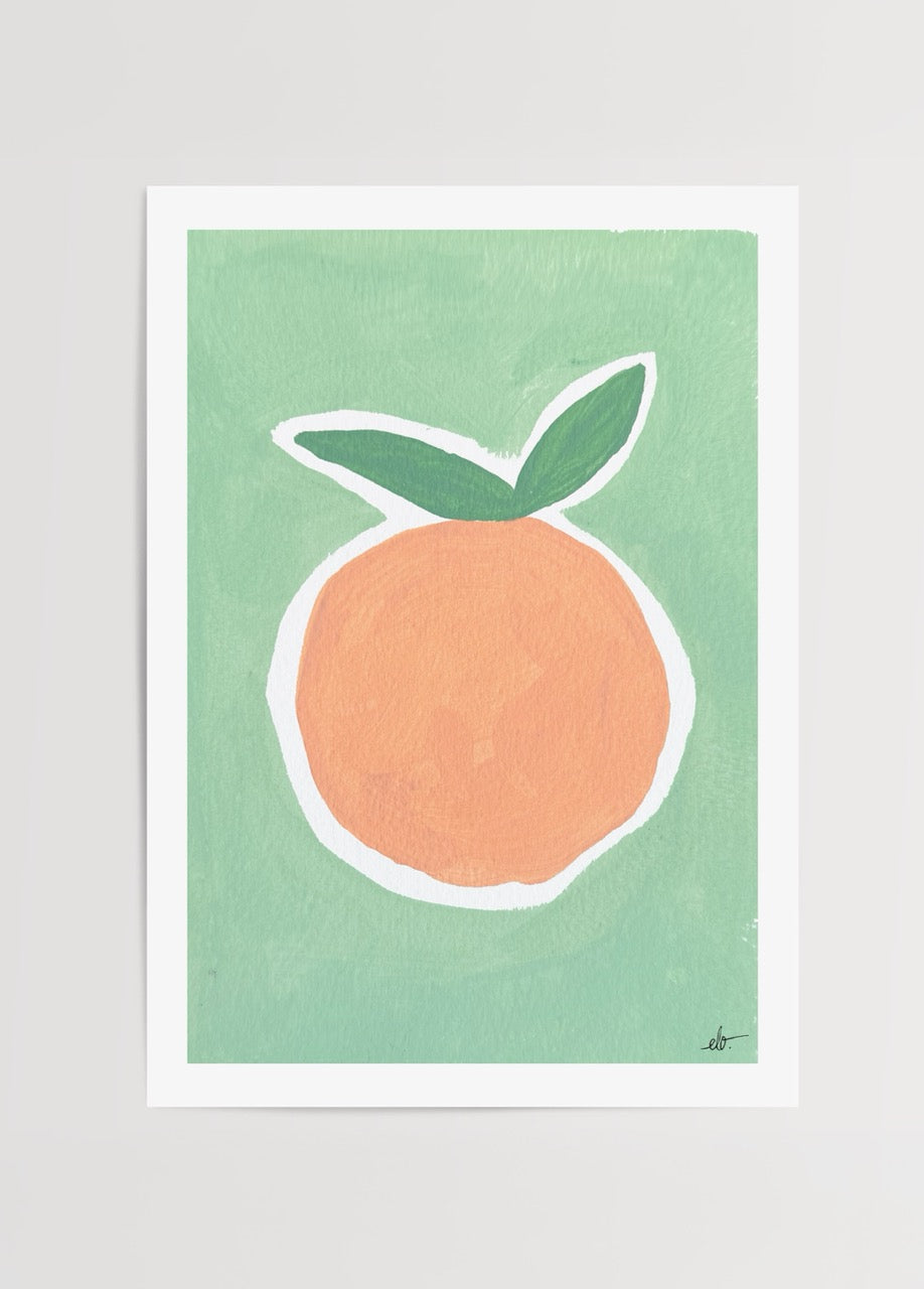 A vibrant orange fruit illustration on a pastel green background.
