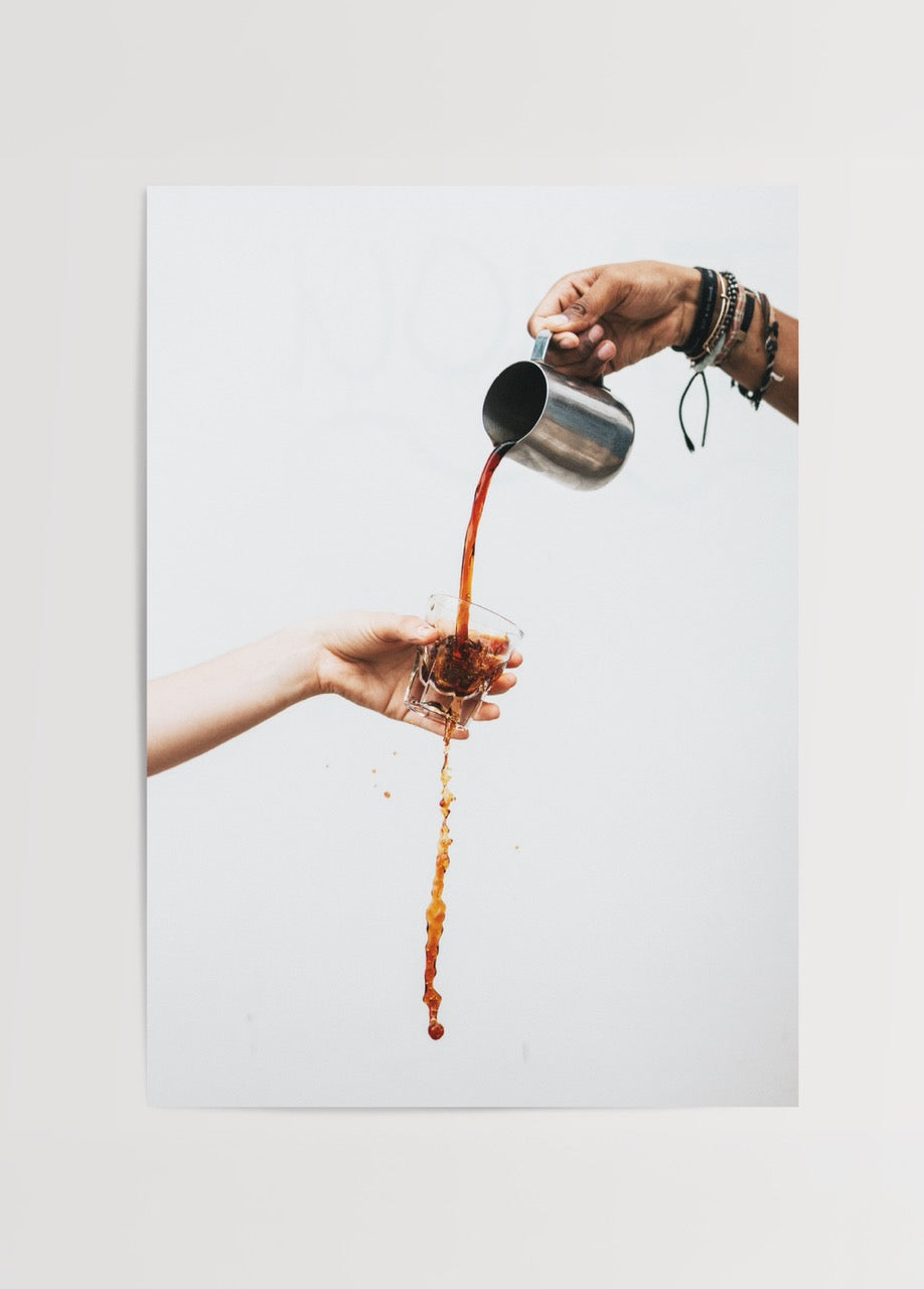 Artistic representation of coffee pouring into a cup, captured in modern style.
