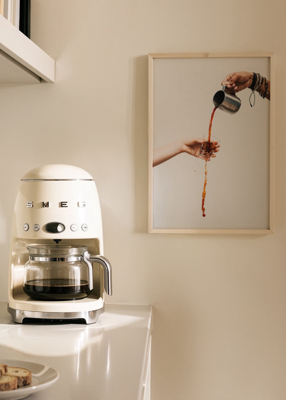 Artistic representation of coffee pouring into a cup, captured in modern style.