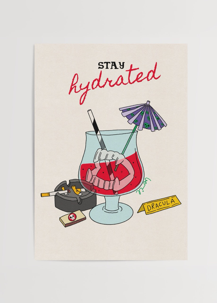 Whimsical illustration of a drink with the text &