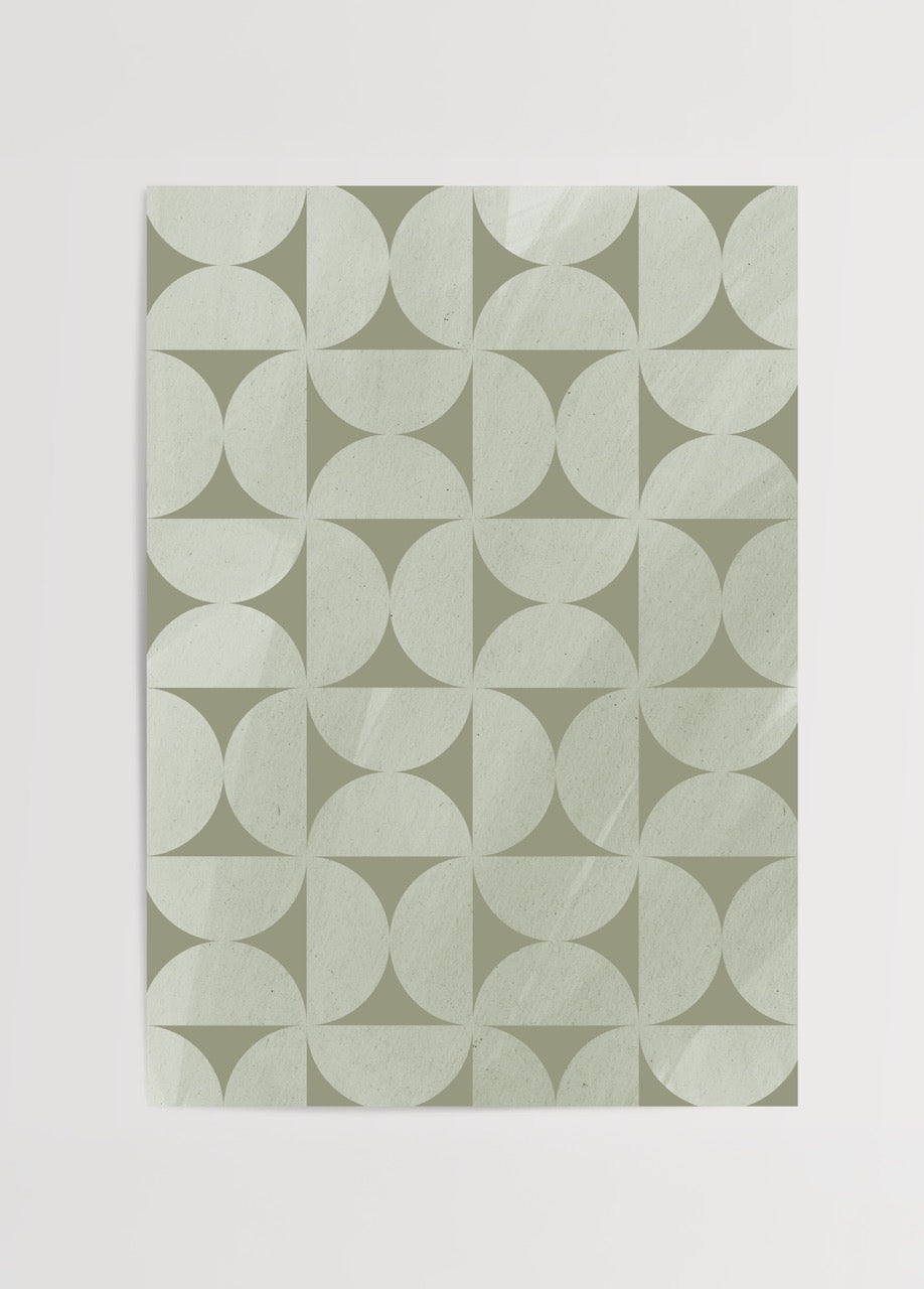 Sage Geometry – Minimalist Desen Poster featuring soft green geometric shapes.