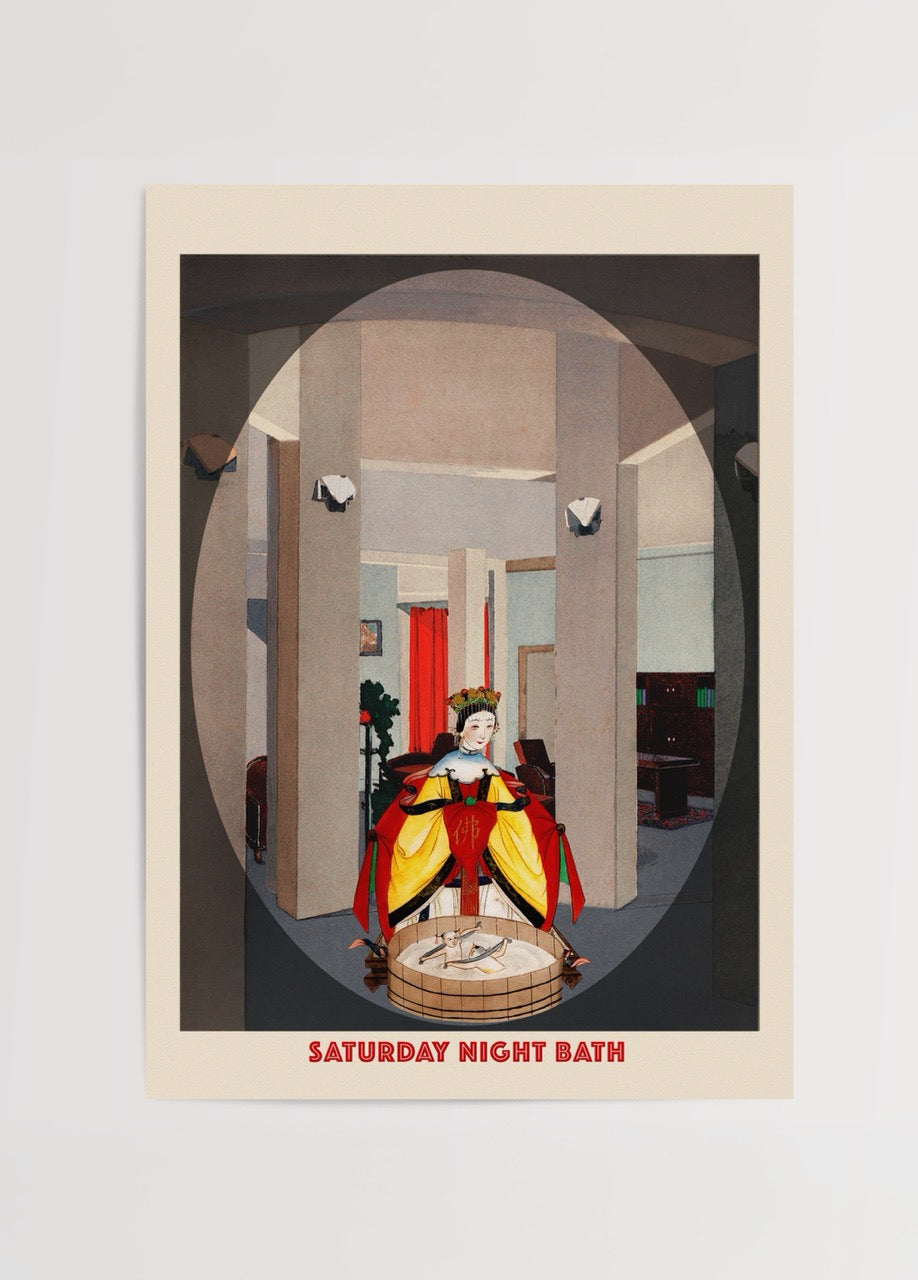 Artistic print of a woman in a bath, enhancing home decor.