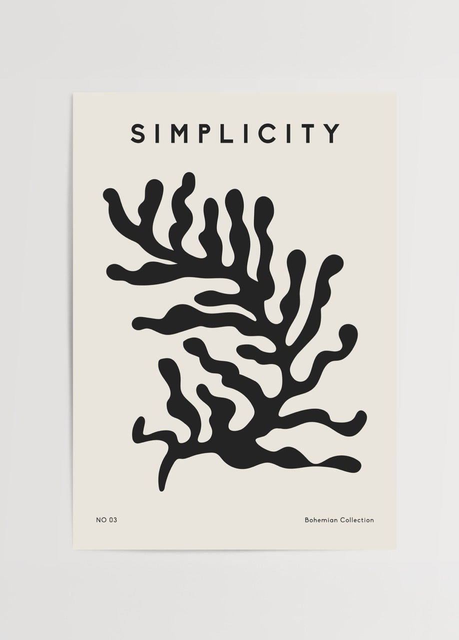 Organic Harmony Poster Art featuring bold black forms on beige background.