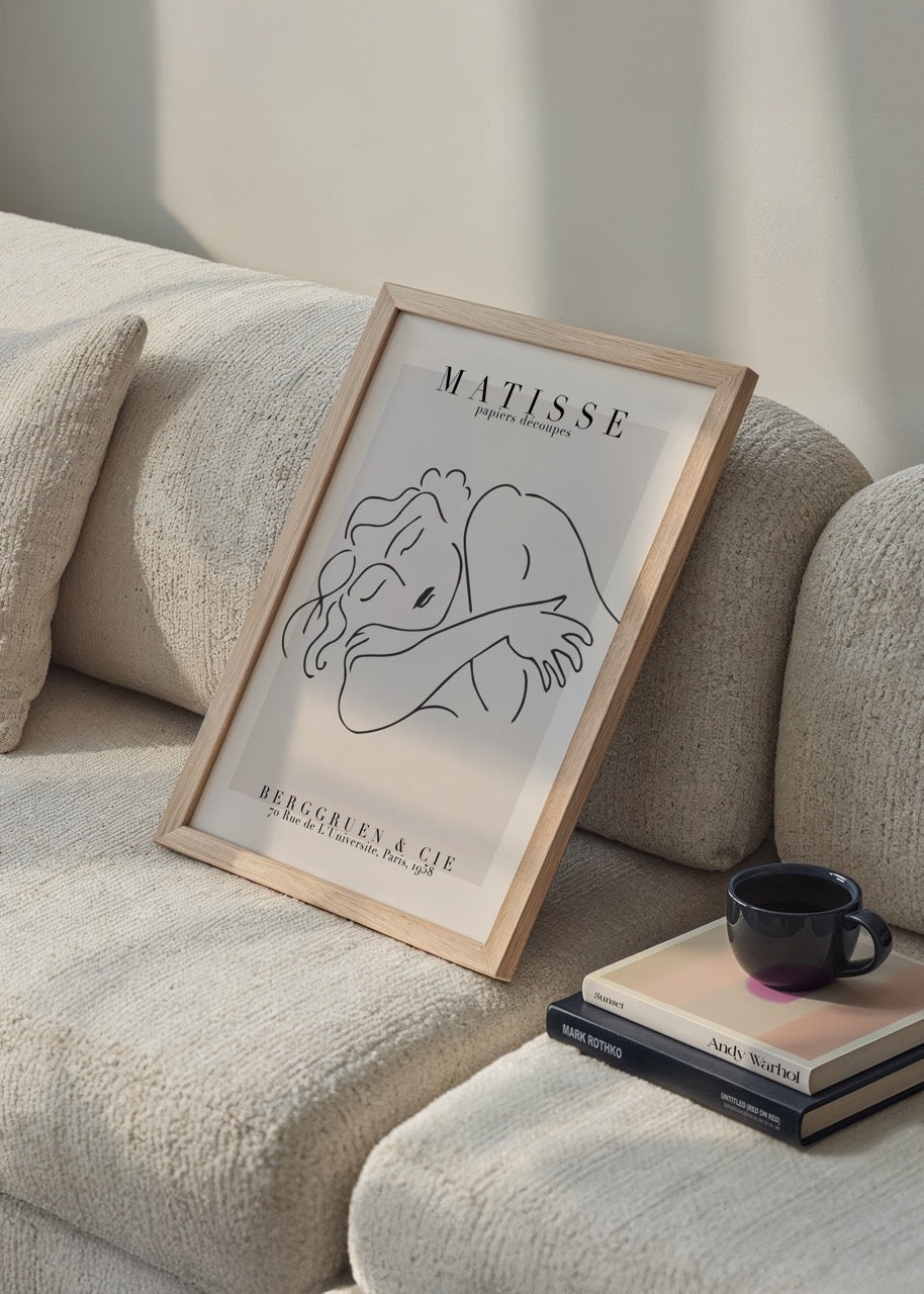 Minimalist line art poster depicting a serene sleeping woman.