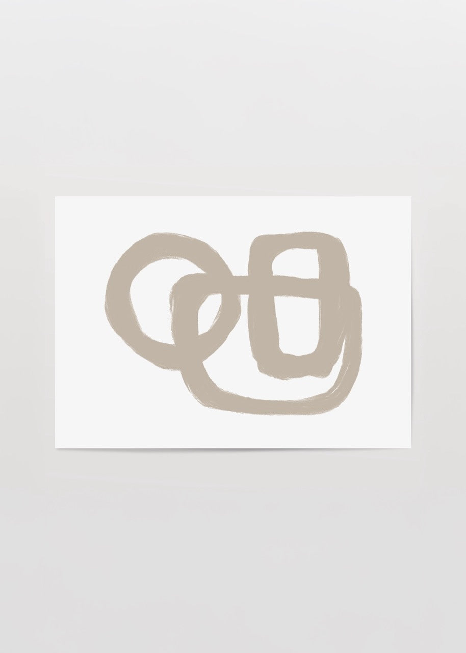 Whimsical abstract artwork featuring soft earthy loops.