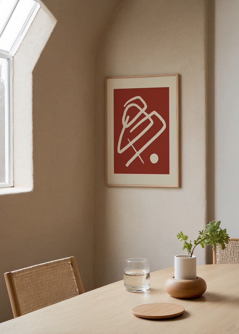 Ethereal Lines Abstract Art Print in red and white