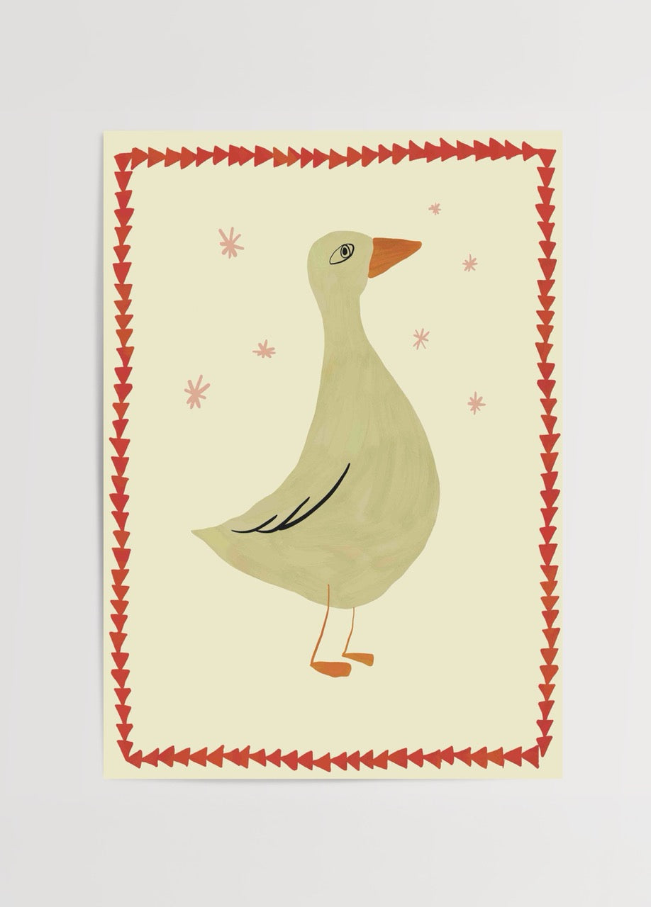 Cute Duck Poster Print featuring a whimsical duck design.