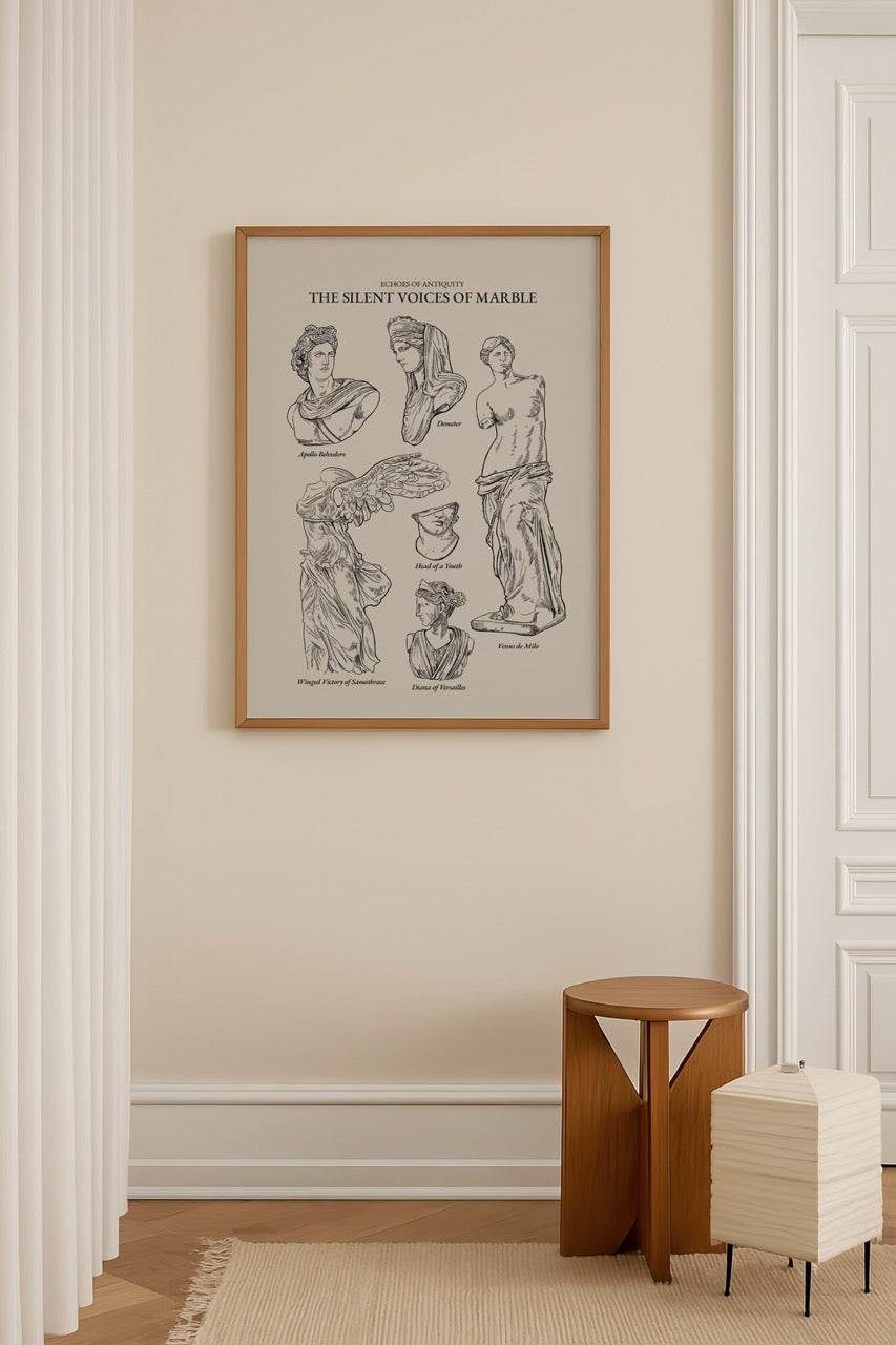 Poster featuring marble sculptures capturing the elegance of antiquity for wall art.
