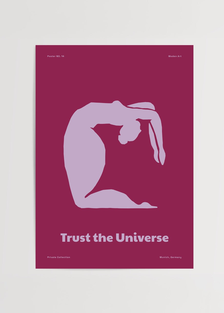 Trust the Universe – Poster No. 14 featuring abstract shapes in pink and lavender.
