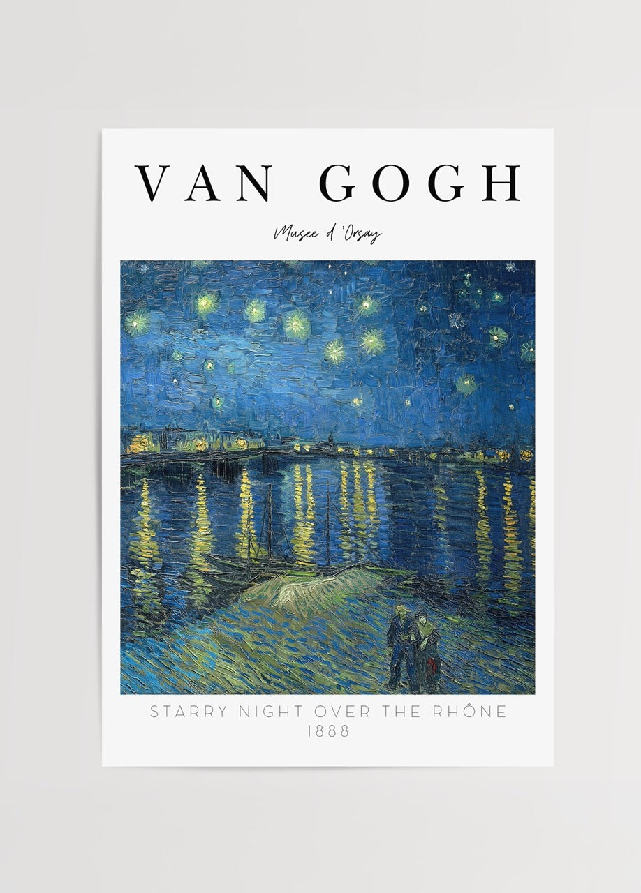 Van Gogh Starry Night Over the Rhône Poster showcasing a serene night scene over the river.