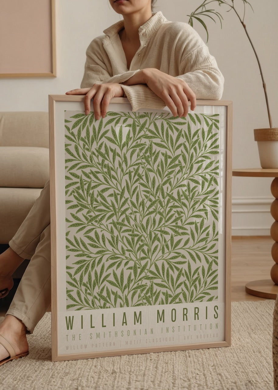 Elegant green foliage wall art inspired by the willow pattern design.