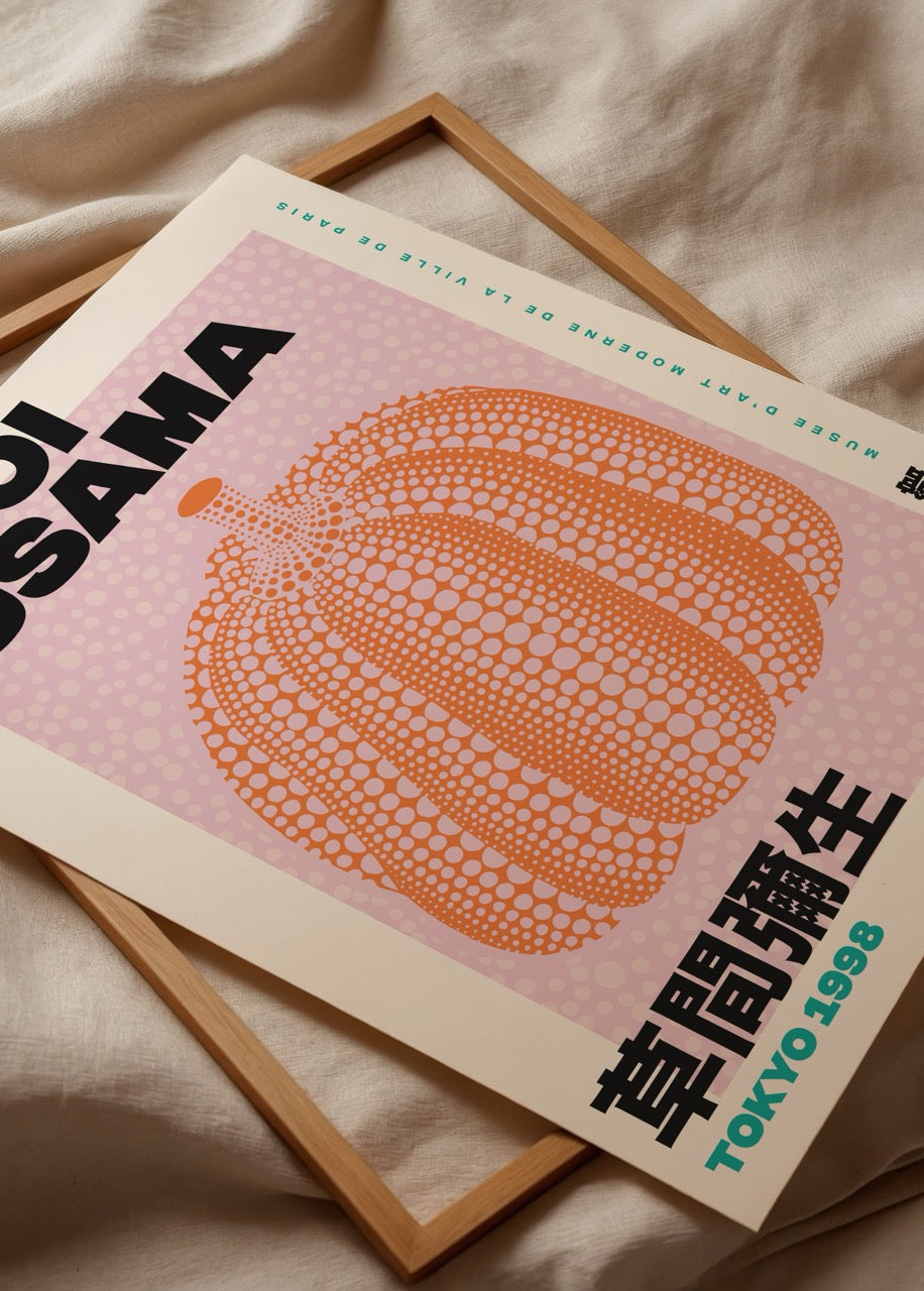 Vibrant pumpkin-themed wall art featuring intricate polka dots, perfect for modern interiors.