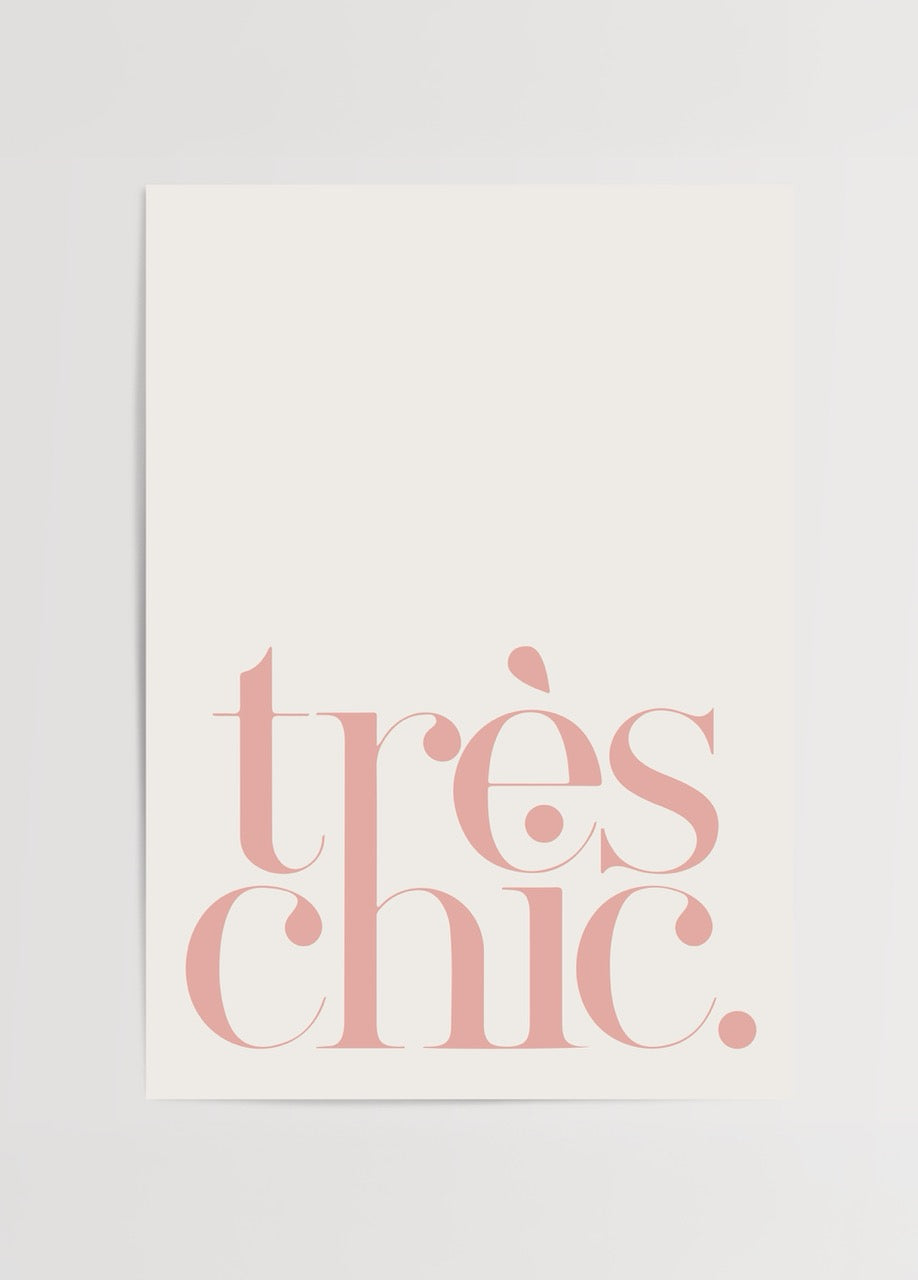 Chic Typography Elegance Print featuring soft pink text on a cream background.