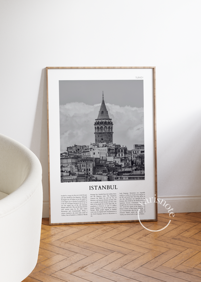 Monochrome cityscape posters of Istanbul, New York, and Rome displayed elegantly.