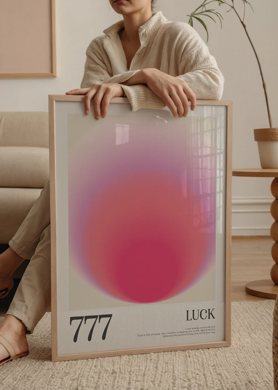 Cosmic Luck wall art featuring soft pink gradient design for a serene atmosphere.