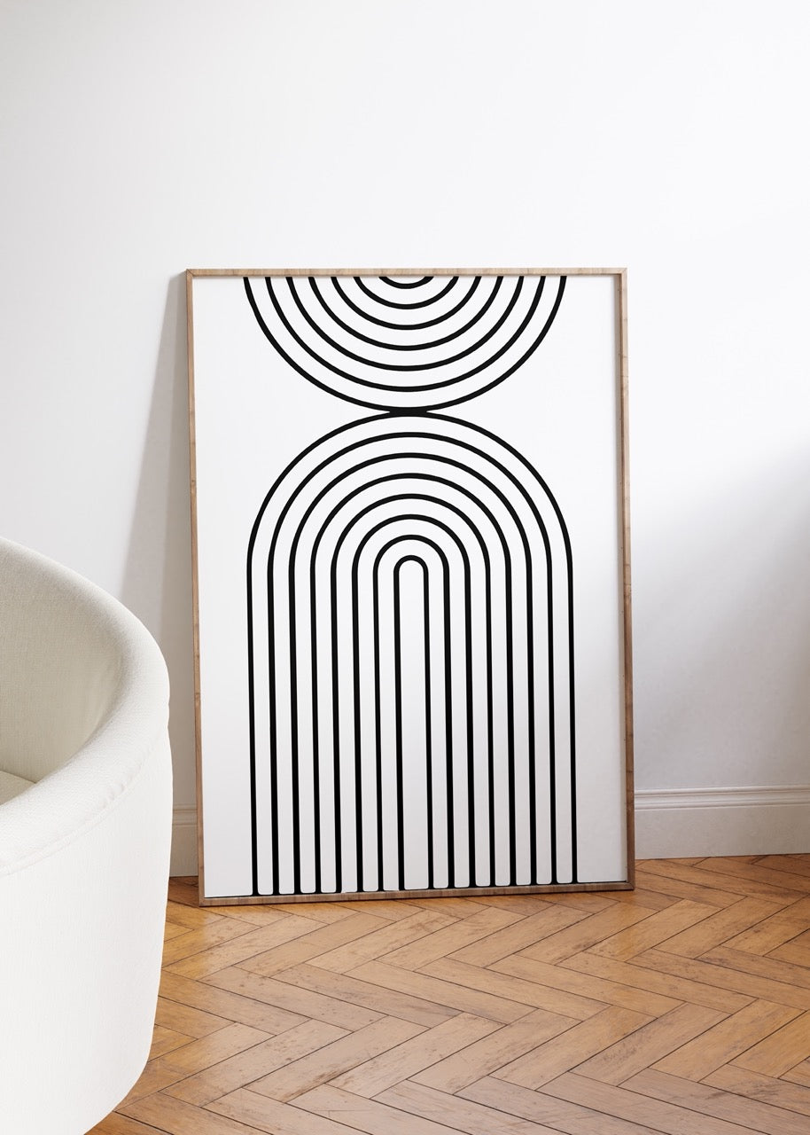 Monochrome wall art set featuring bold black and white designs.