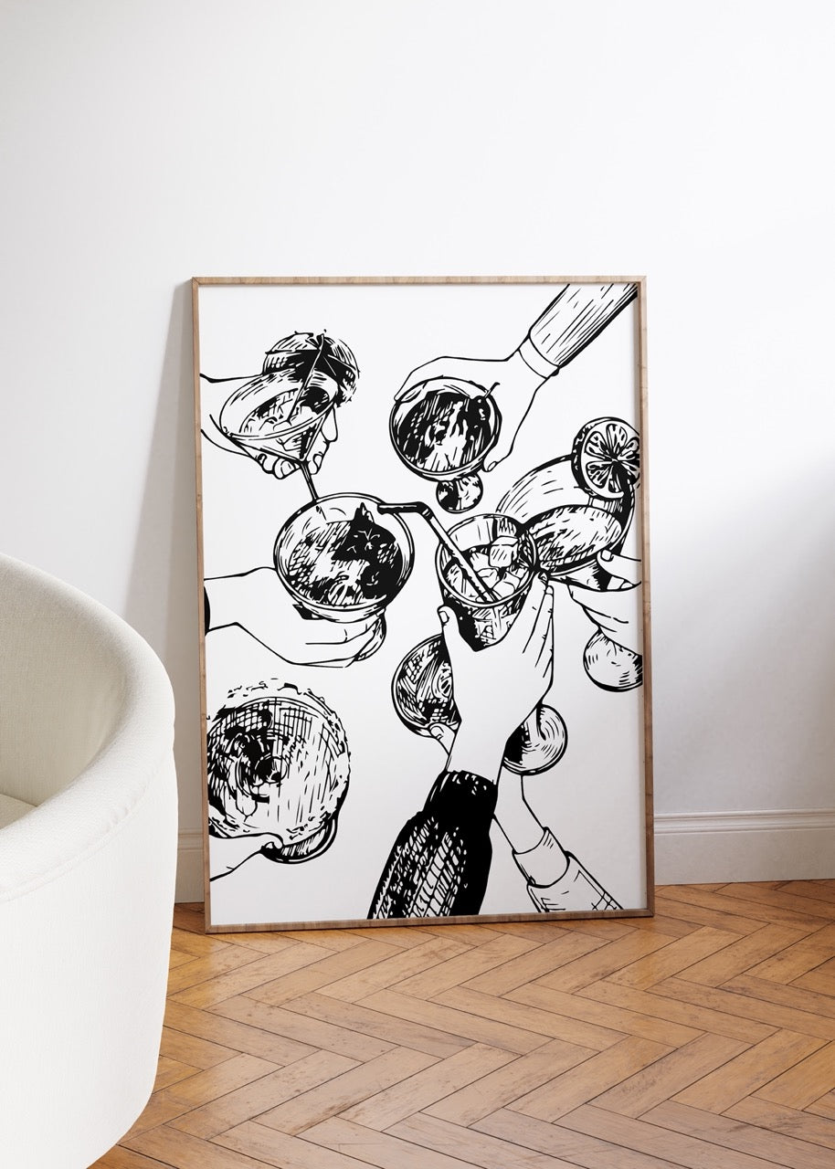 Monochrome wall art set featuring bold black and white designs.